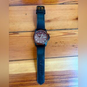 Original Grain Rosewood & Black Leather Watch